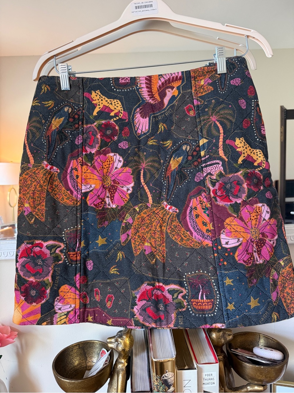 FARM RIO x Anthropologie Quilted Mini Skirt — Jungle Maximalist Fantasy | Size L - Picture 3 of 11